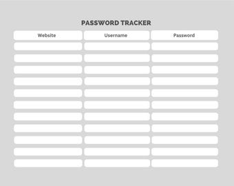 Rastreador de contraseñas digital imprimible: Registro de inicio de sesión minimalista (PDF)