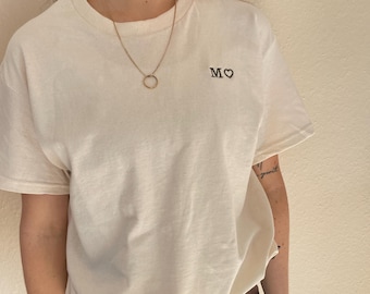 Individually embroidered T-shirts, personalized gift with letter and heart, Valentine's Day gift for partner