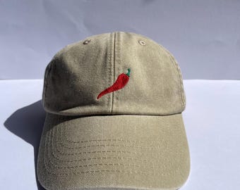 Vintage Stone Cap – Chili Embroidery | Embroidered Unisex Cap | Adjustable Dad Hat | Gift Idea for Foodies & Chili Fans