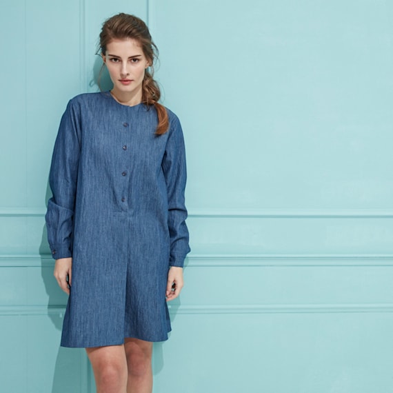 white christmas dresses Mint Velvet Women's Ruffle Hem Denim Midi Dress - Blue main image 1