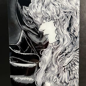 Griffith Fan Art | Hand-Painted Berserk Villain on Acrylic | Black and White Anime Painting