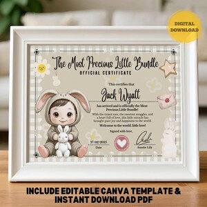 PERSONALISIERTE BABY-GEBURT Willkommen bei der Weltanerkennungsbescheinigung bearbeitbare Canva-Vorlage druckbare Schwangerschaft Neugeborene neue Eltern Geschenk