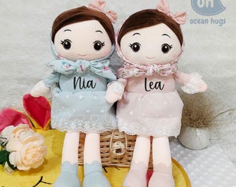 Personalised Ponytail Girl Doll Medium Size with Headscarf, Perfect Gift for New Mom, New Baby Birth, Grandma Granddaughter Birthday Present