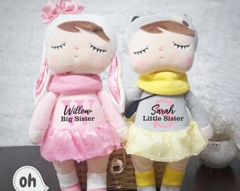 Personalized Winter Girl Plush, Big Sister Little Sister, Custom Initial Name, Kids Baby Toy, Gift for New Baby, Daughter, Granddaughter