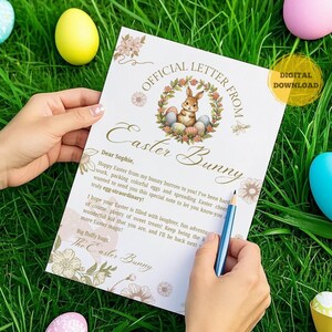 DRUCKBARE HASE BUCHSTABE Frohe Ostern offizielles Dokument bearbeitbare Canva Vorlage Kinder Urlaub Preis Kaninchen Vintage Thema Kind Kleinkind Andenken