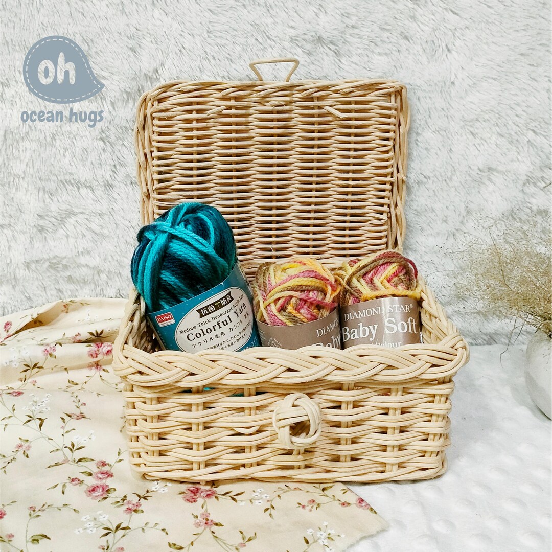 Handmade Rattan Square Box With Cover, Natural Woven Storage Basket ...