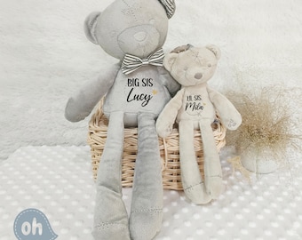ADORABLE PERSONALIZED BEAR Sisters Big Little Sister Couple Siblings Plush Baby Shower Gift New Parents Present Custom Name Animal Stuffed