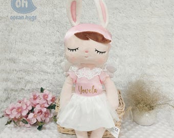 Personalized Angel Doll, Baptism Gift, Baptism Favor, First Communion Girl, Pink Fairy Plush, Custom Name Baby Birth Gifts, Guardian Angel