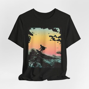 Surf Up Beach Shirt - Unique Surfer Rides The Wave Graphic Tee for Beach Lover, Vintage Style Coastal Theme Gift for Her