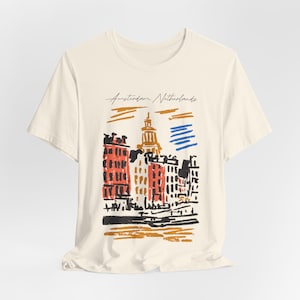 Artistic Amsterdam Shirt - Retro Style Amsterdam Graphic Shirt, Artsy Netherlands Travel Gift, Cute Gift for Her, Cool Holland Apparel