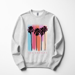 LA Palm Trees Crewneck Sweatshirt - Unisex Los Angeles Palm Tree Sweater, Comfy Vintage Style Botanical Sweatshirt, California Travel Gift