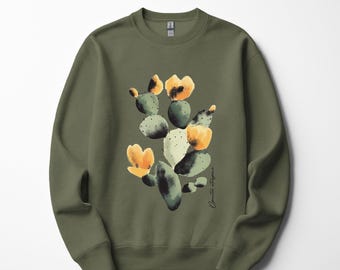 Prickly Pear Cactus Crewneck Sweatshirt: Botanical Vintage Style