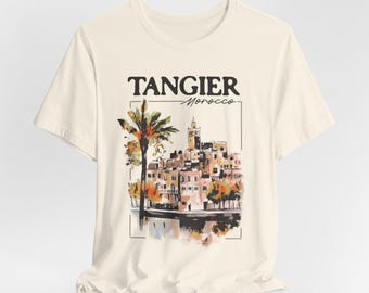 Unisex Tangier Morocco Landscape Shirt, Vintage Style Tee, Unique Moroccan Islamic Art Graphic Tee Souvenir, Cool Travel & Eid al-Fitr Gift