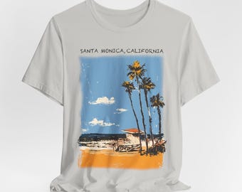 Santa Monica Illustration T-shirt: Retro California Beach Top - Etsy