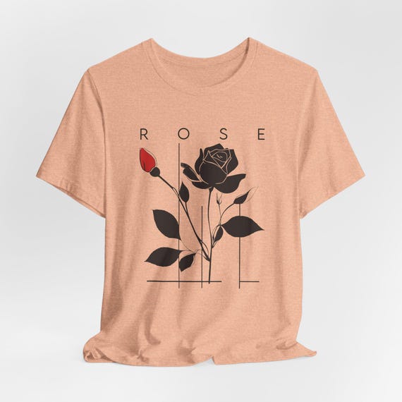 Rose Graphic T-shirt: Minimalist Floral Design, Soft Cotton Top - Etsy