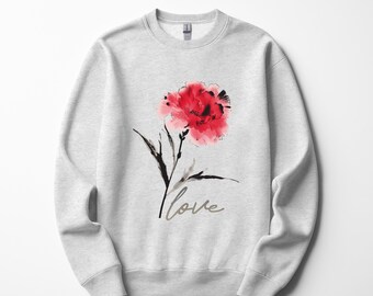 Love & Carnation Flower Crewneck Sweatshirt: Vintage Style Top