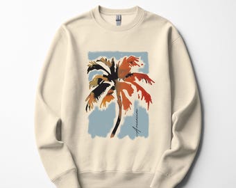 Vintage Palm Tree Crewneck Sweatshirt: Botanical Graphic Pullover