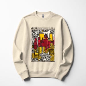 Abstract London UK Crewneck Sweatshirt - Unisex London Cityscape Sweater, Retro Style England Shirt, UK Travel Gift