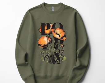 Boho California Poppy Sweatshirt: Vintage Floral Crewneck