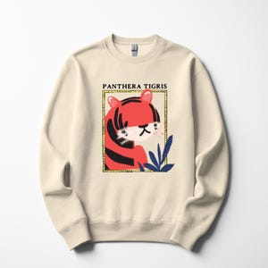 Tiger Illustration Crewneck Sweatshirt - Retro Style Animal Sweater, Animal Lovers Gift for Her, Unique Cat Lover Sweatshirt