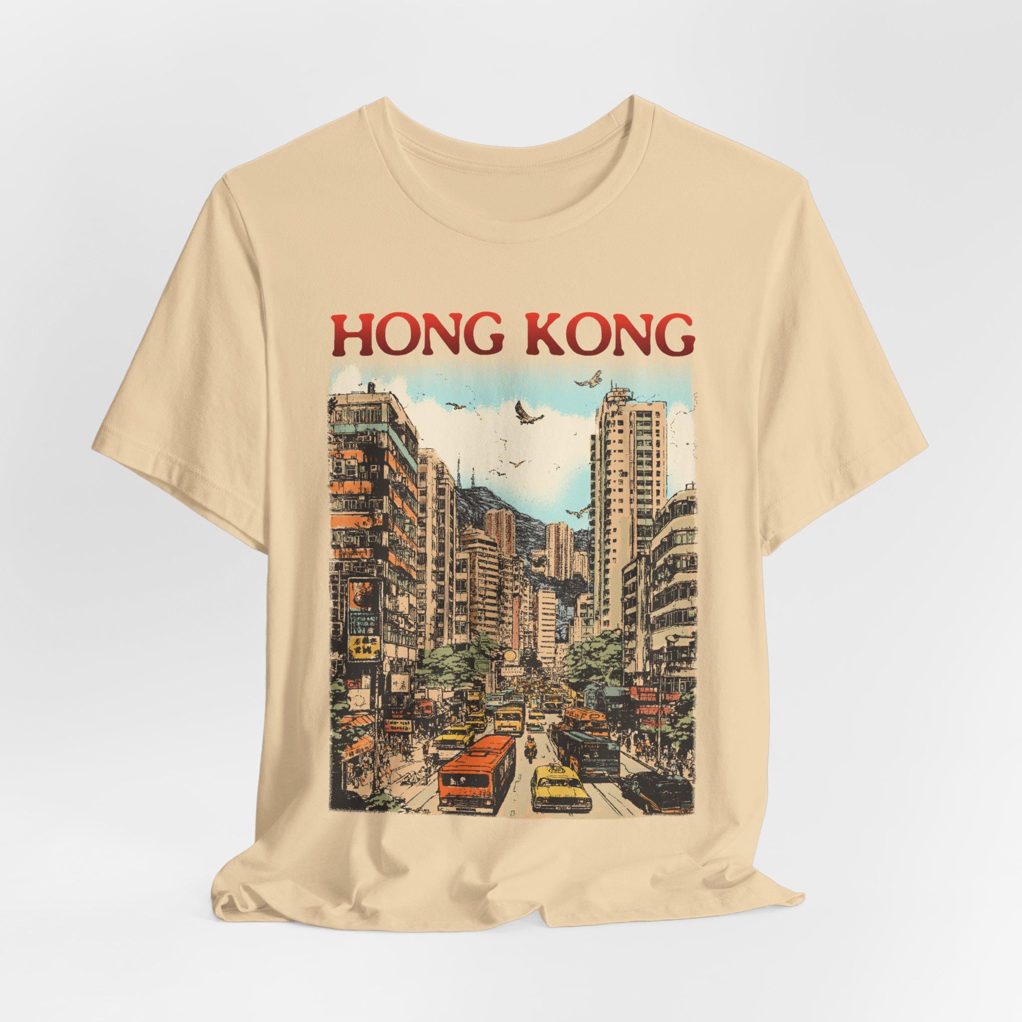 香港スカイライングラフィックTシャツ：レトロアーバンスタイル 