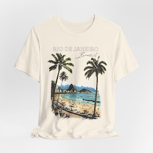 Camisa Rio de Janeiro - Camiseta gráfica unissex Rio Ipanema Beach Illustration, camisa de praia estilo vintage, presente de viagem para o Brasil