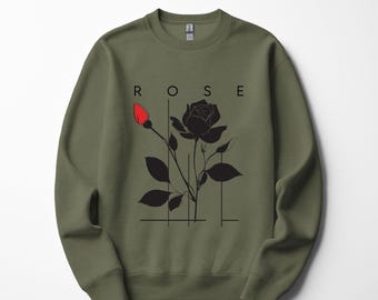 Minimalistisches Rosen-Blumen-Sweatshirt: Boho Botanical Crewneck