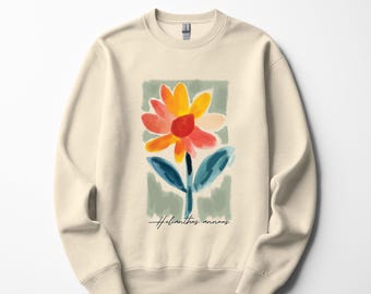 Boho Sunflower Crewneck Sweatshirt: Vintage Floral Illustration