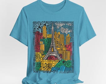 Camiseta abstracta de París: Camiseta gráfica con paisaje urbano vintage