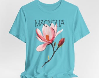 Camiseta con gráfico de magnolia: pintura floral vintage, camisa bohemia de algodón suave