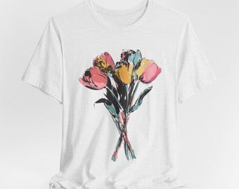 Tulip Floral Shirt: Unisex Retro Boho Graphic Tee