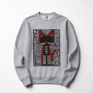 Cat Lovers Crewneck Sweatshirt - Cute Cat Sweatshirt, Minimalist Abstract Feline Illustration Sweater, Animal Lovers Top, Gift for Her