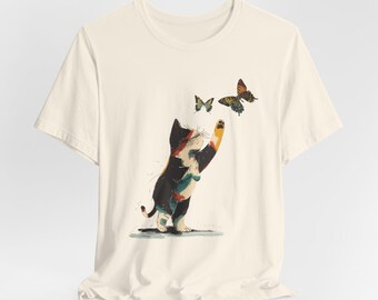 Cat & Butterfly Graphic Tee - Unisex Vintage Style Shirt