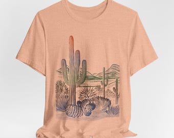Boho Cactus Garden T-Shirt: Vintage Style Flower Lover Tee