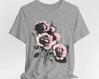 Pink Roses Watercolor Graphic Tee - Vintage Boho Style