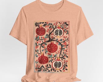 Shirt granaatappel - Uniseks boho-granaatappeltop, shirt bohofruit en bloemen, cadeau voor haar, top in vintage-stijl