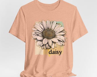 Camiseta unisex con estampado de margaritas florales: Top floral de estilo vintage unisex.