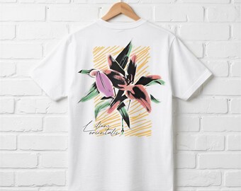 Lily Flower T-Shirt,  Front And Back Graphic Boho Vintage Unisex Tee | 100% Soft Cotton | Floral Art