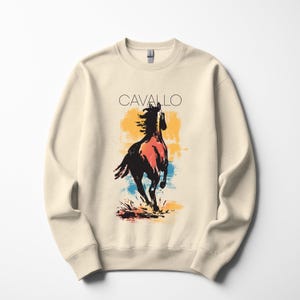 Horse Illustration Crewneck Sweatshirt - Unisex Horse Sweater for Animal Lovers, Comfy Vintage Style Equestrian Sweatshirt