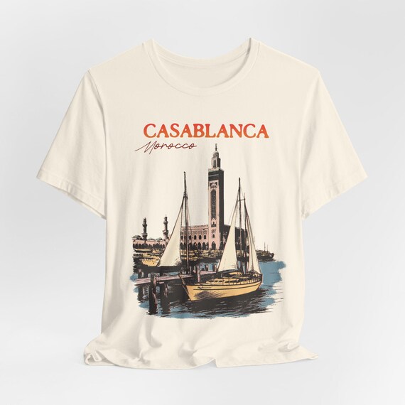 Casablanca Tee: Vintage Hassan II Mosque Graphic, Morocco Travel