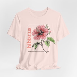 Hibiscus Tee - Unisex Hibiscus Block Print Graphic Tee, Fun Floral Botanical Top for Flower Lovers, Perfect Gift for Beach Lovers