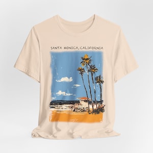 Santa Monica California Illustration Top - Unisex Santa Monica Shirt for Beach & City Lovers, Retro Style Beach Top, California Travel Gift