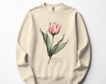Elegance Tulip Crewneck Sweatshirt: Motivational Floral Boho Top