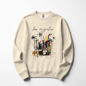 Artsy Los Angeles Crewneck Sweatshirt - Unisex Artistic LA Cityscape Sweater, Unique Retro Style California Top, LA Travel Gift