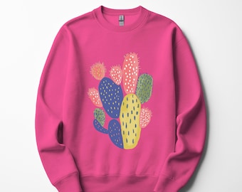 Boho Cactus Crewneck Sweatshirt: Vintage Floral Art, Plant Lover Gift