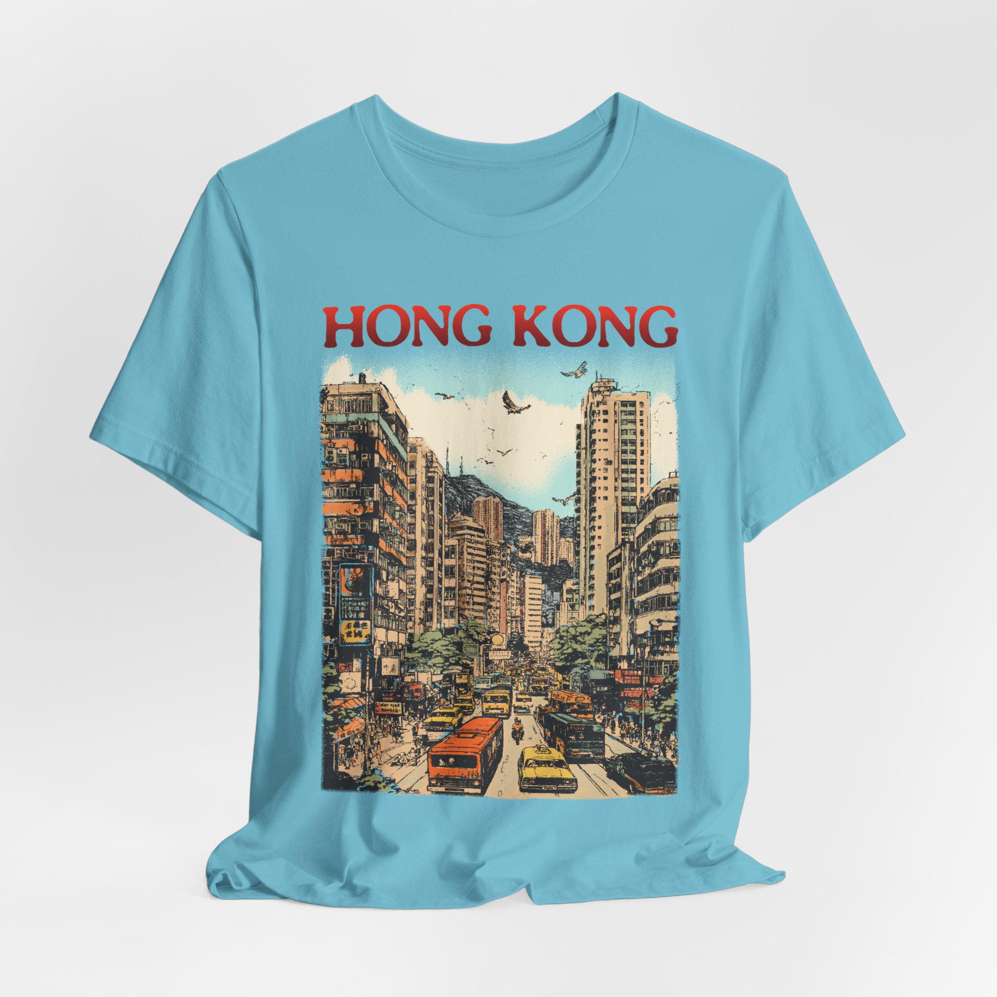香港スカイライングラフィックTシャツ：レトロアーバンスタイル