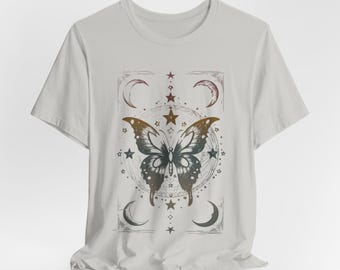 Butterfly Moon Graphic Tee - Unisex Bohemian Vintage Style