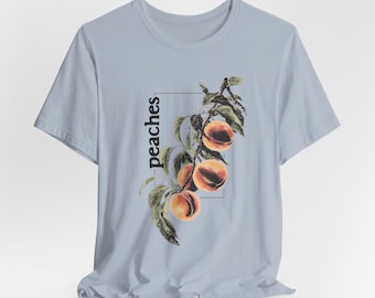 ピーチズTシャツ：ユニセックスボタニカルグラフィックTシャツ