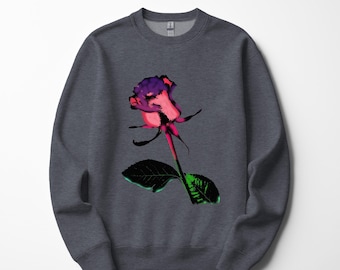Vintage Rose Grafik Sweatshirt mit Rundhalsausschnitt - Damen Trendy Fashion Top
