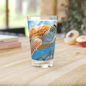 16oz Sea Turtle Pint Glass | Best Christmas Gift for Ocean Lovers | Durable Glassware for Cold Beverages | Stylish Marine Life Home Decor